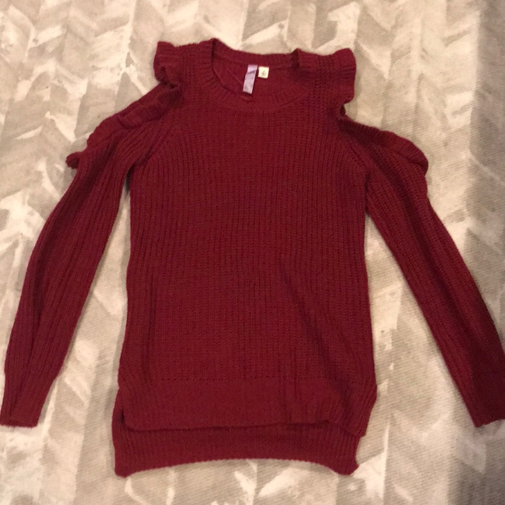 Wine colored cold shoulder sweater